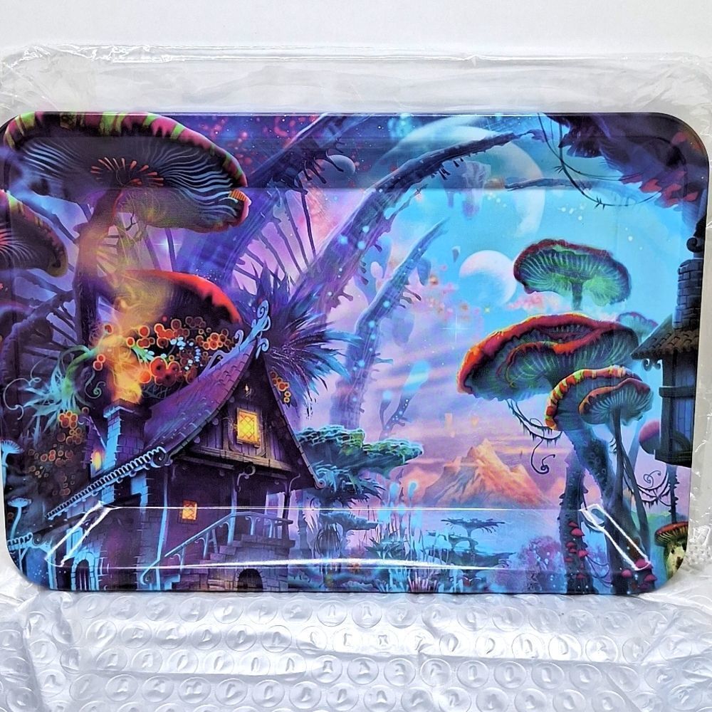 BLUE PURPLE mushroom tin rolling tray